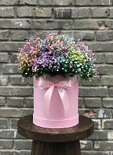 Цветочная композиция из Гипсофила и Розы в шляпной коробке в Большом Селе