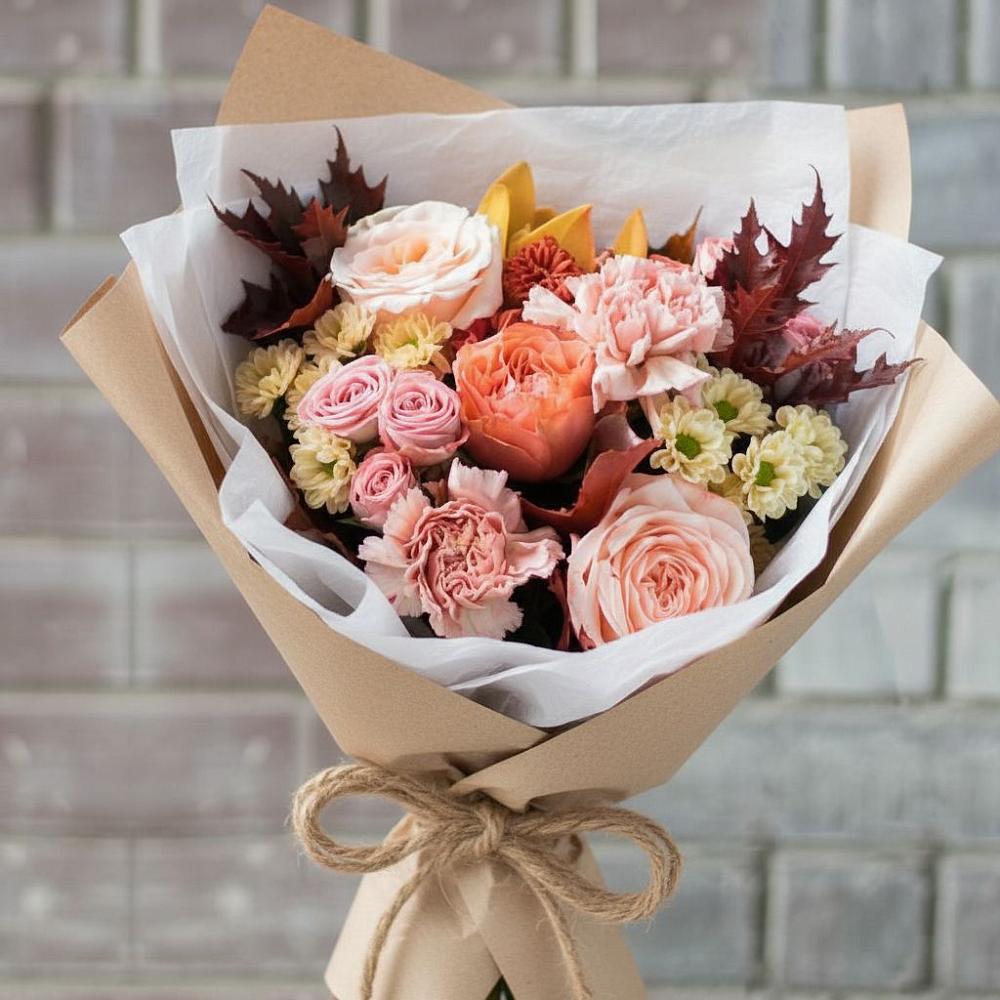 Букет цветов из: Гвоздики, Хризантемы и Розы в Большом Селе