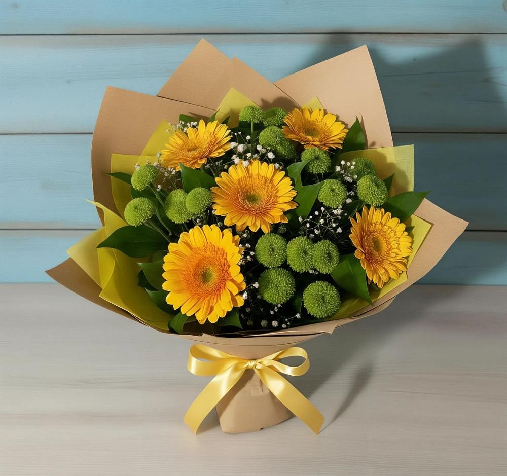 Букет цветов из: Герберы и Хризантемы в Большом Селе