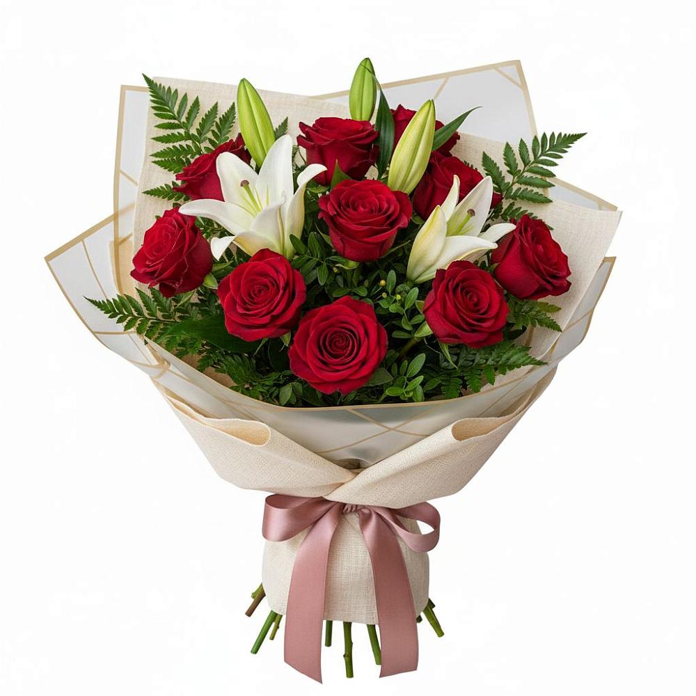 Букет цветов из: Лилии и Розы в Большом Селе