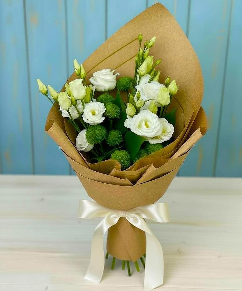 Букет цветов из: Хризантемы и Лизиантусы в Большом Селе