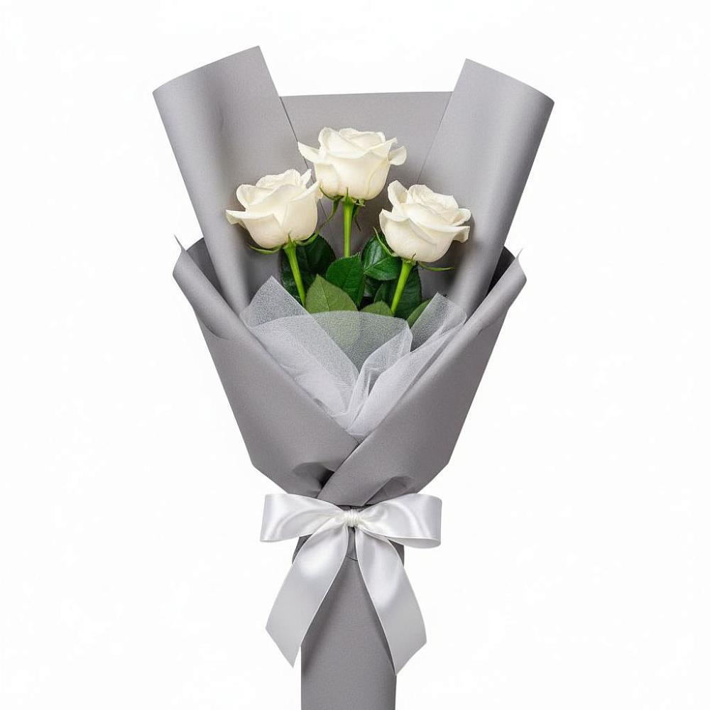 Букет 3 белые розы в Большом Селе