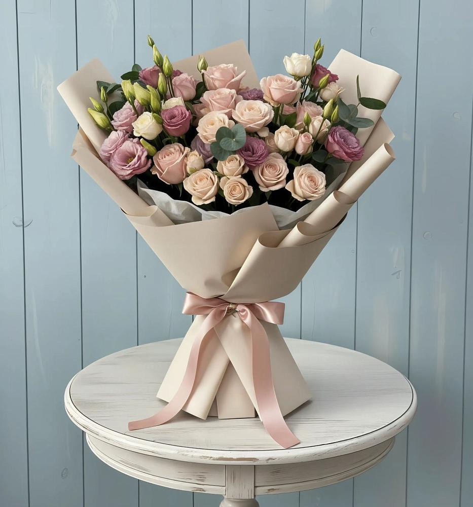 Букет цветов из: Розы и Лизиантусы в Большом Селе