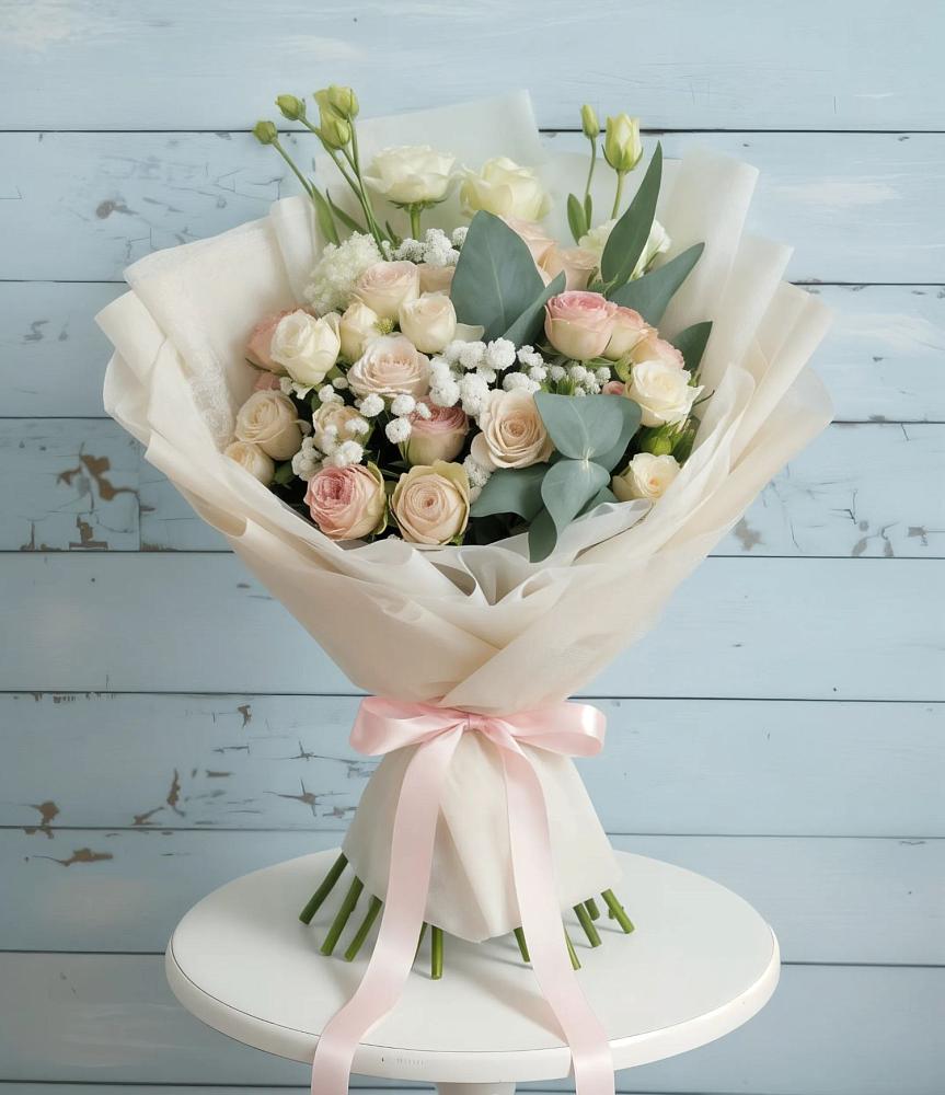 Букет цветов из: Розы и Лизиантусы в Большом Селе