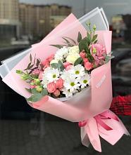Букет цветов из:  Розы, Лизиантусы и Хризантемы в Большом Селе