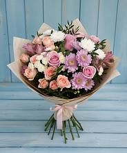 Букет цветов из:  Хризантемы, Розы и Альстромерии в Большом Селе